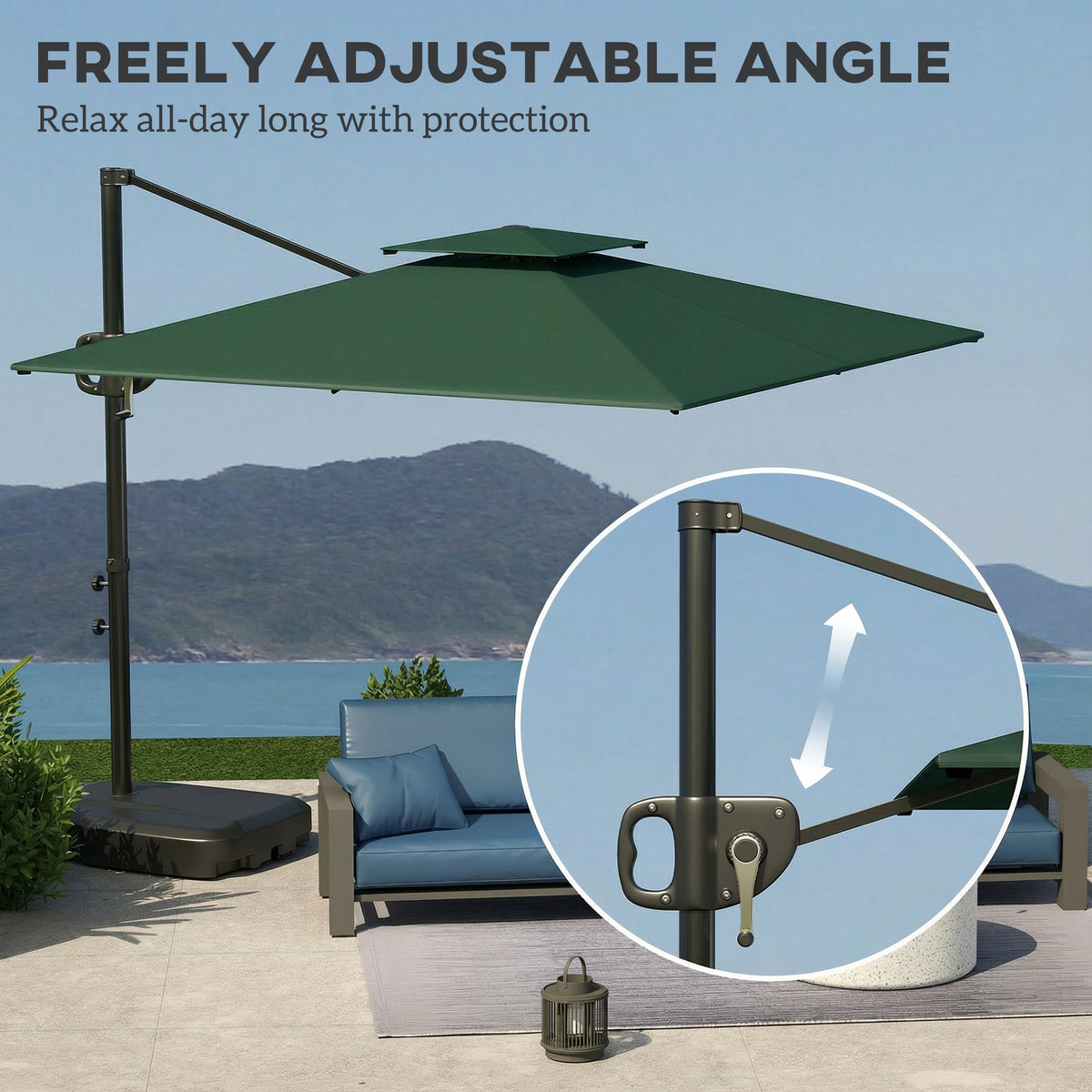 2.5 m Cantilever Parasol with Fillable Base and Double Top, Dark Green — product view 7