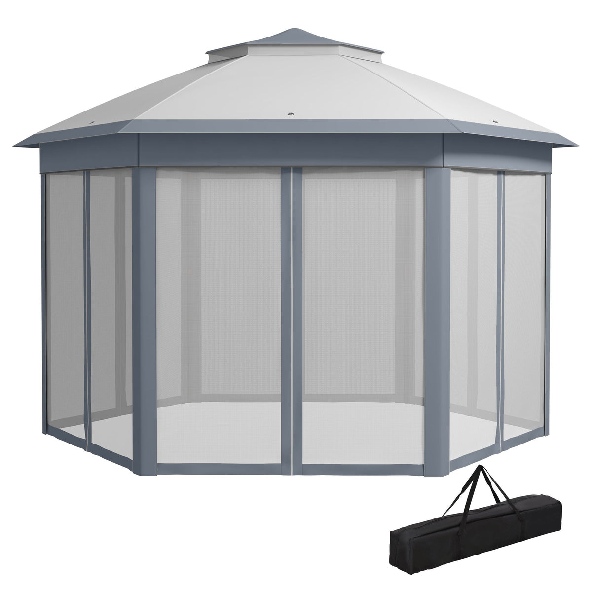 13' x 13' Hexagonal Pop Up Gazebo with Mesh Netting, Gray — product view 2