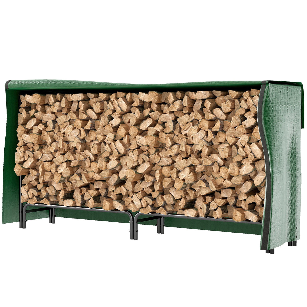 Heavy-Duty Firewood Rack with Waterproof Cover in Dark Green, 78.7" x 14.2" x 39" — product view 2