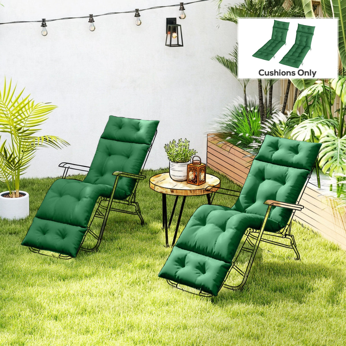 190 x 56 x 10cm Sun Lounger Cushions Set of 2, 220gsm UPF20+ Fabric with 6 Ties, Green — product view 3