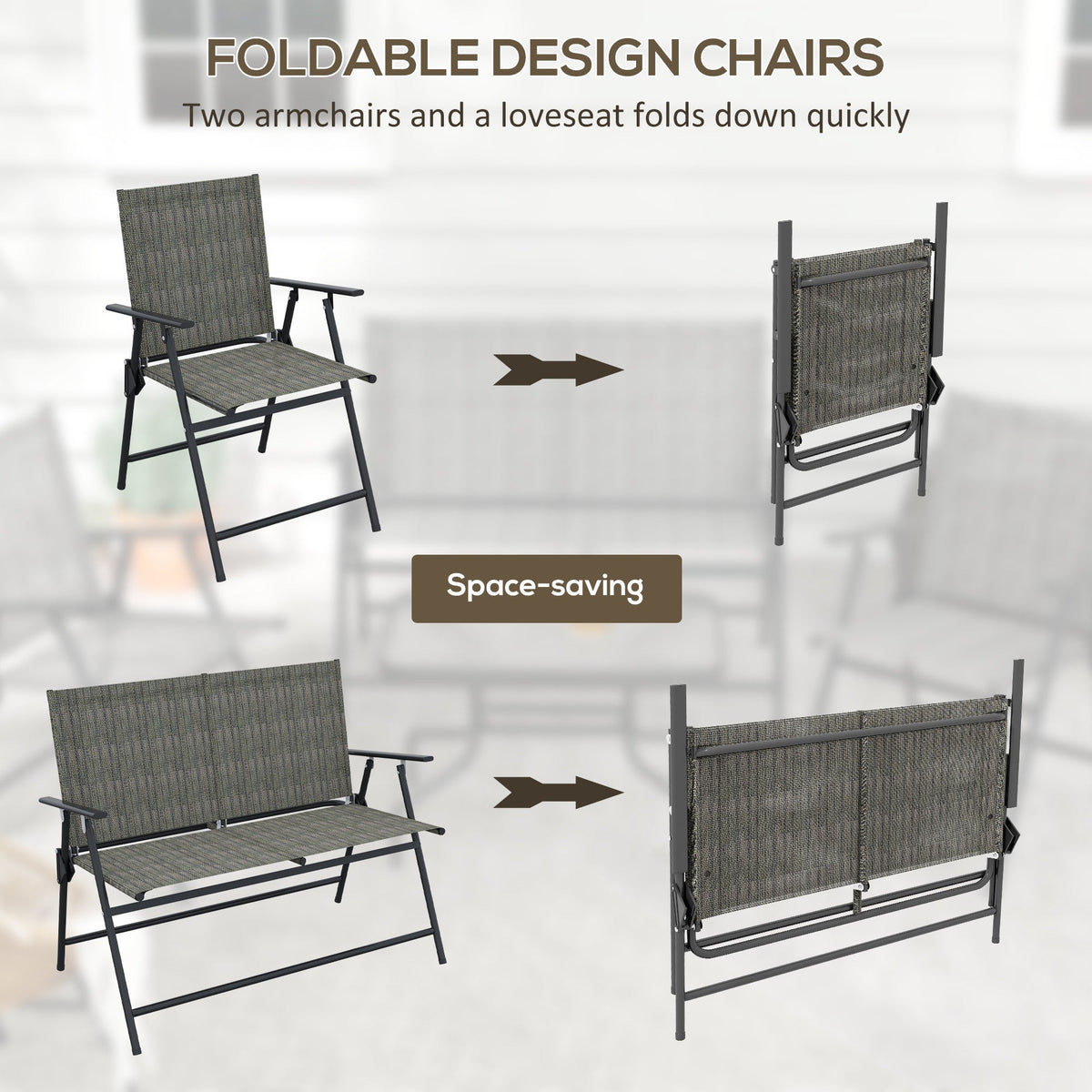 4 Piece Patio Furniture Set with Foldable Chairs & Glass Top Table, Mixed Brown — product view 7