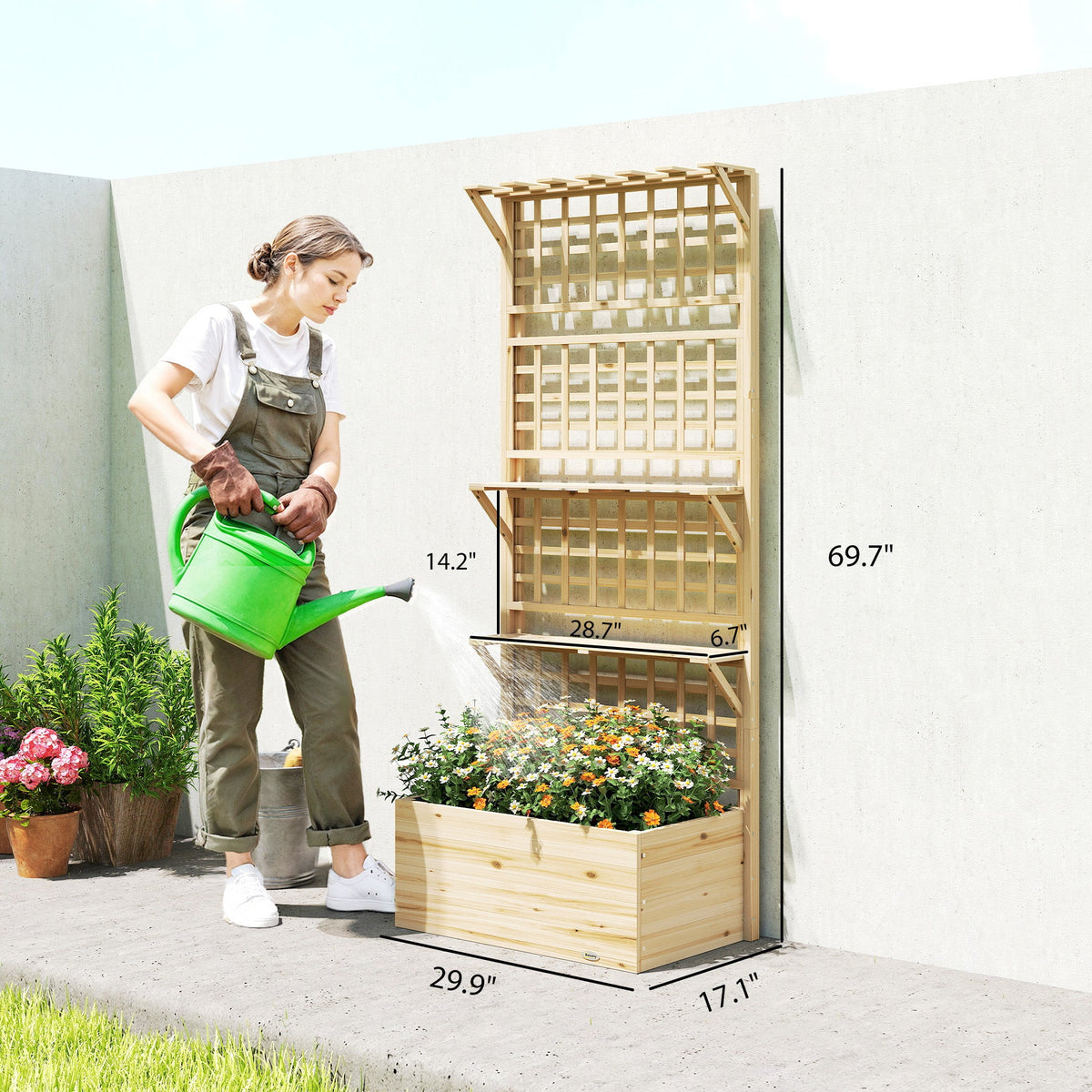 Raised Garden Bed with Trellis, Roof and 2 Shelves, Natural — product view 5