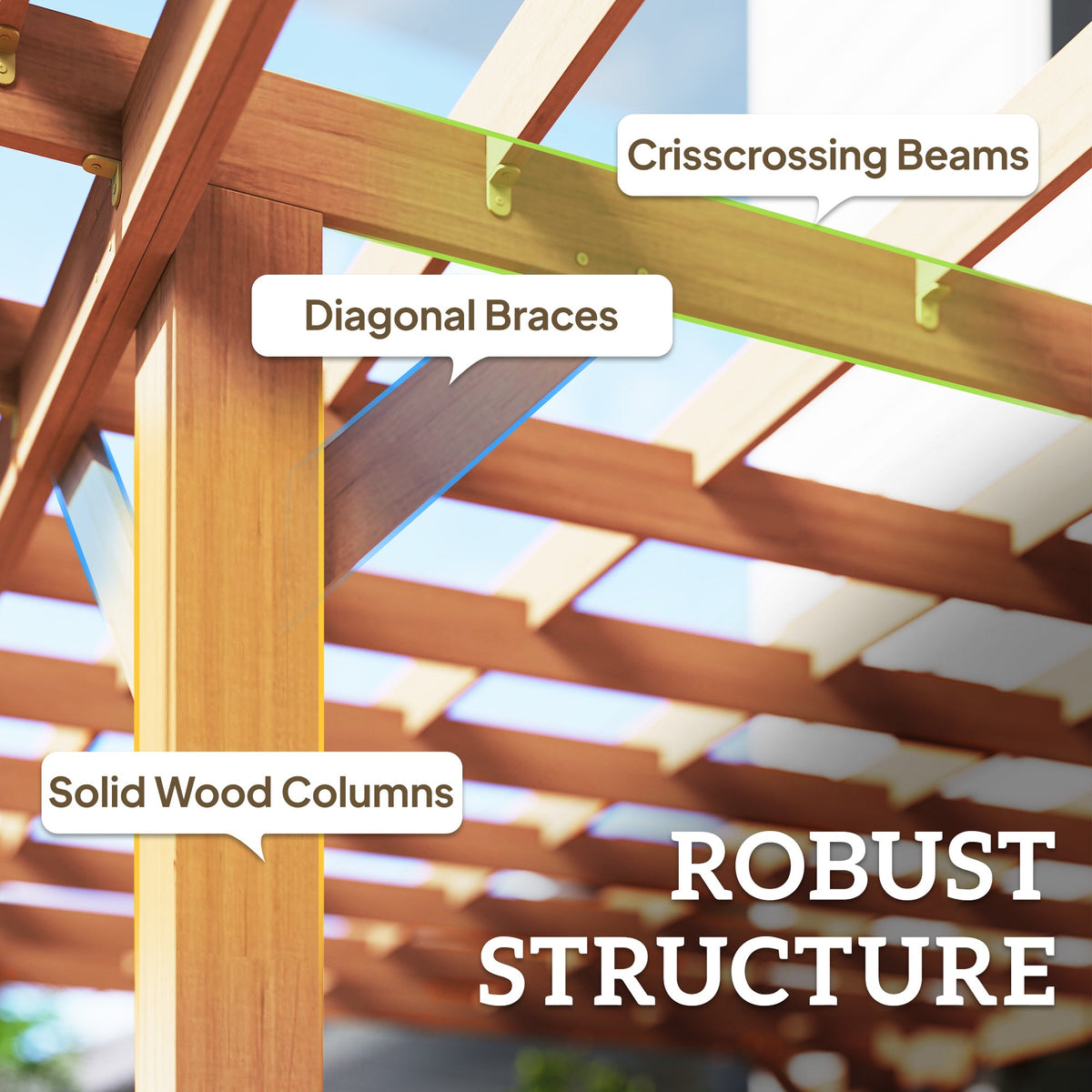 PerArbor Wooden Garden Oasis Pergola with Crisscross Beams and Sturdy Columns — product view 6