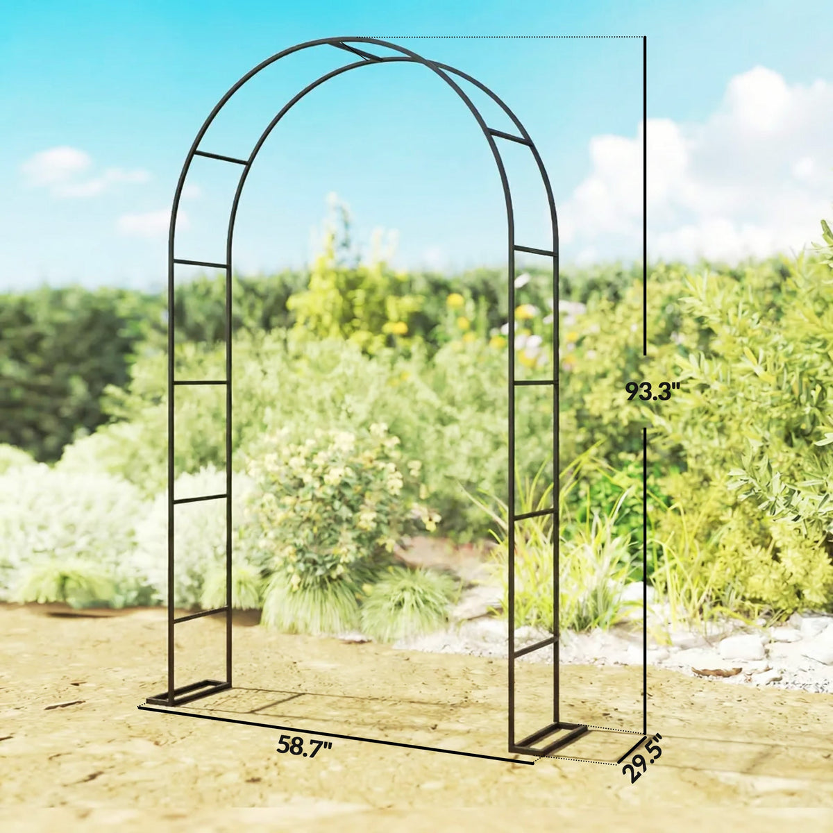 8 ft Steel Garden Arch Trellis with Base, Black — product view 5