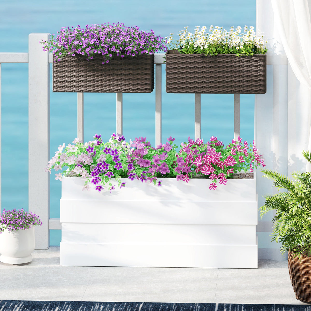 2 Pack 20" Railing Planter Boxes with Hooks and Drainage, Brown — product view 3
