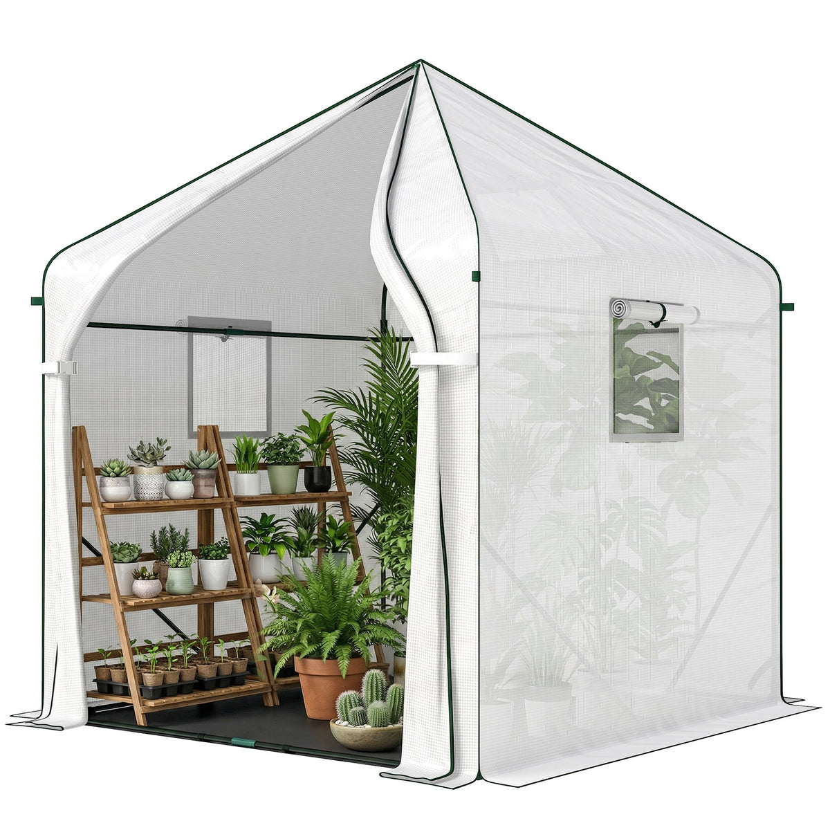 63" x 63" x 78.7" Mini Walk-in Greenhouse with PE Cover, Roll-up Door & 3 Mesh Windows, White — product view 2
