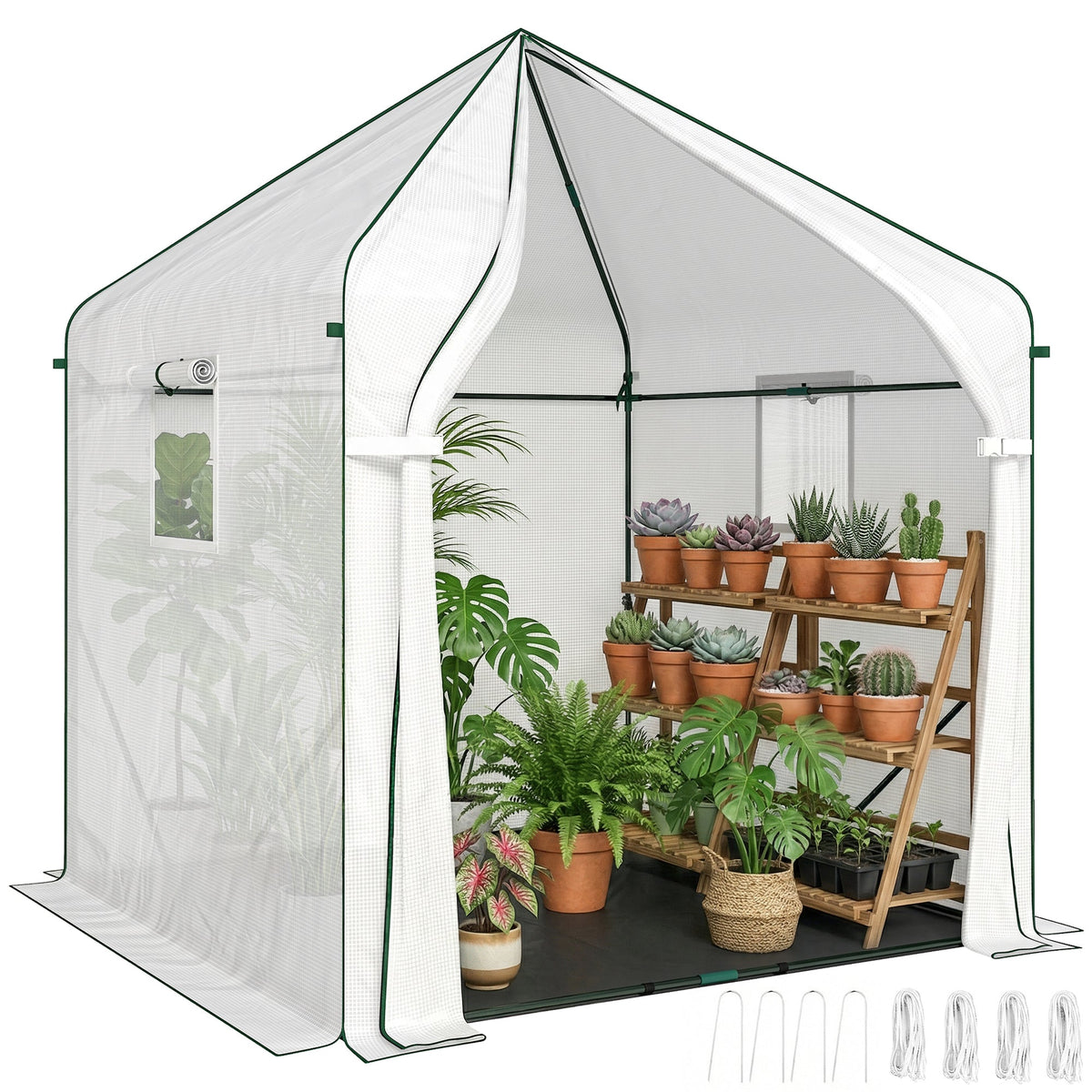 63" x 63" x 78.7" Mini Walk-in Greenhouse with PE Cover, Roll-up Door & 3 Mesh Windows, White — product view 1