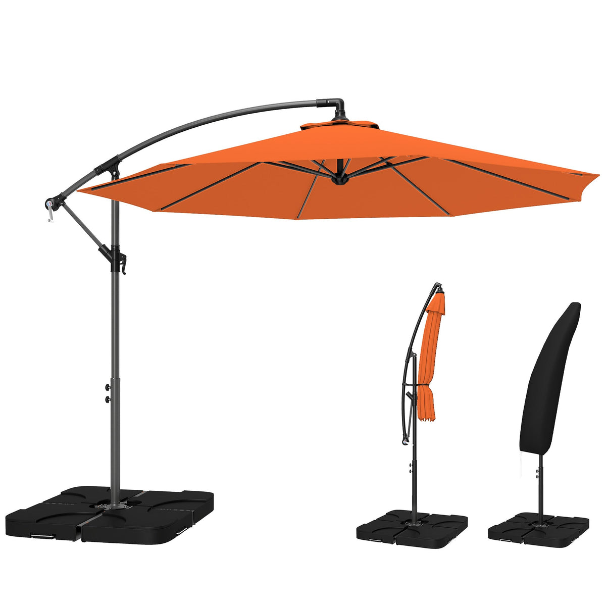 3 m Cantilever Parasol with Weights, Cover & Cross Base, Orange — product view 1