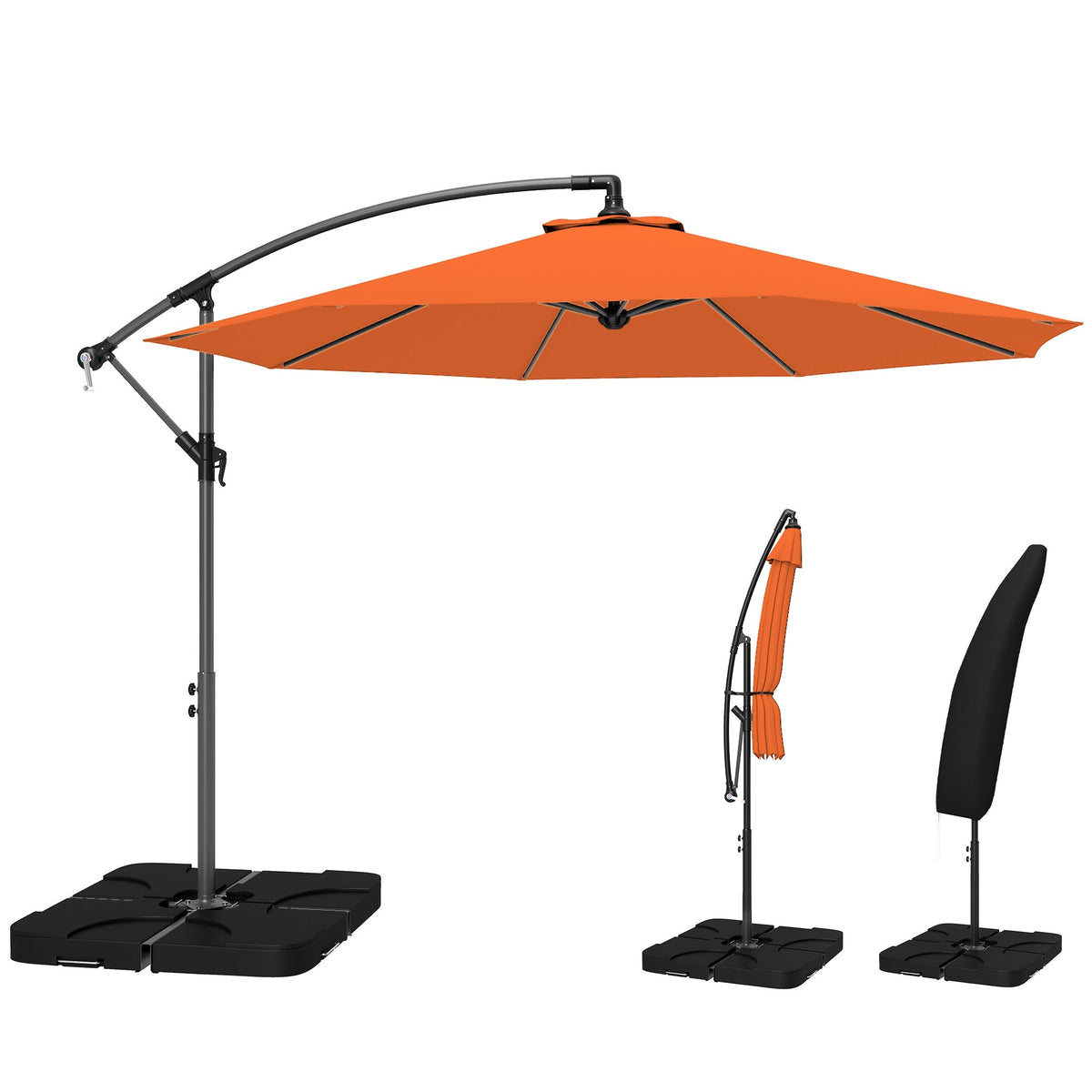 3 m Cantilever Parasol with Weights, Cover & Cross Base, Orange — product view 2