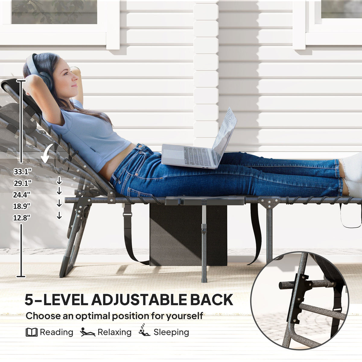 5-Level Adjustable Folding Chaise Lounge Chair with Side Table — product view 6