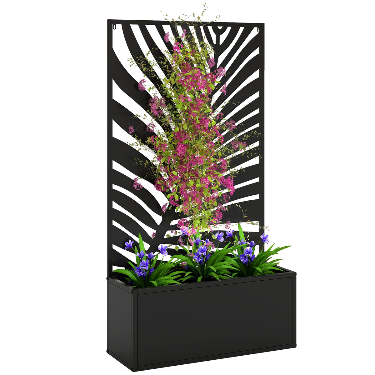 Metal Raised Garden Bed with Trellis Privacy Panel, Large Leaf Cut-Out — product view 1