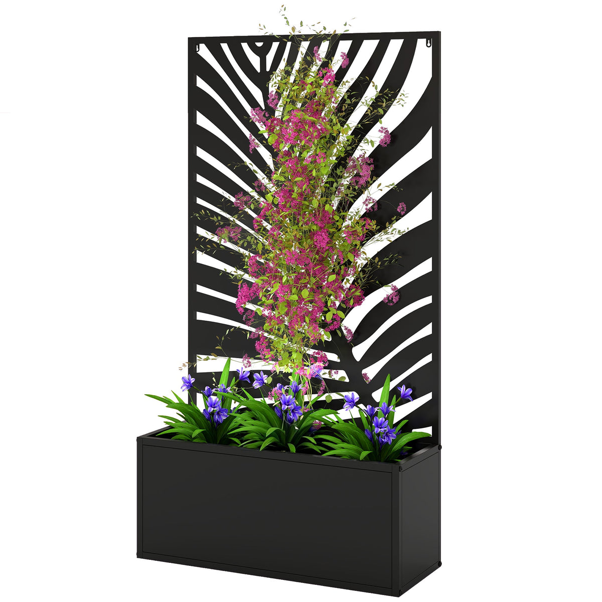 Metal Raised Garden Bed with Trellis Privacy Panel, Large Leaf Cut-Out — product view 2