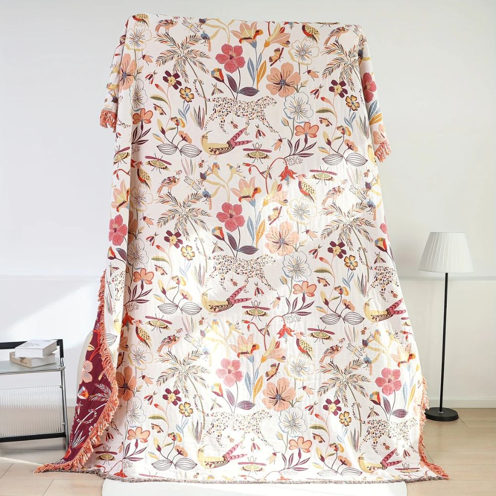 LoungeYard | Jungle Bloom Reversible Cotton Blanket — product view 5