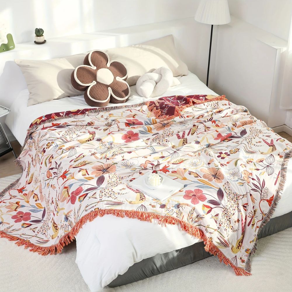 LoungeYard | Jungle Bloom Reversible Cotton Blanket — product view 2