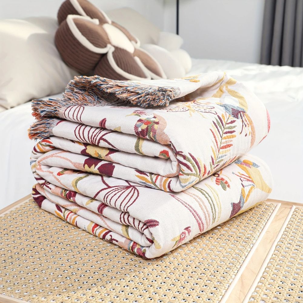 LoungeYard | Jungle Bloom Reversible Cotton Blanket — product view 3