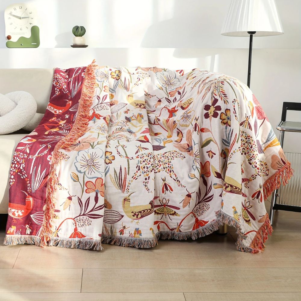 LoungeYard | Jungle Bloom Reversible Cotton Blanket — product view 1