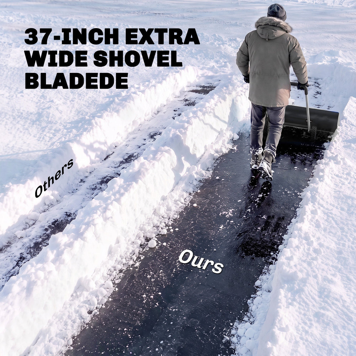 37" Extra-Wide Aluminum Snow Pusher with Wheels and Ergonomic Handle, Black — product view 7