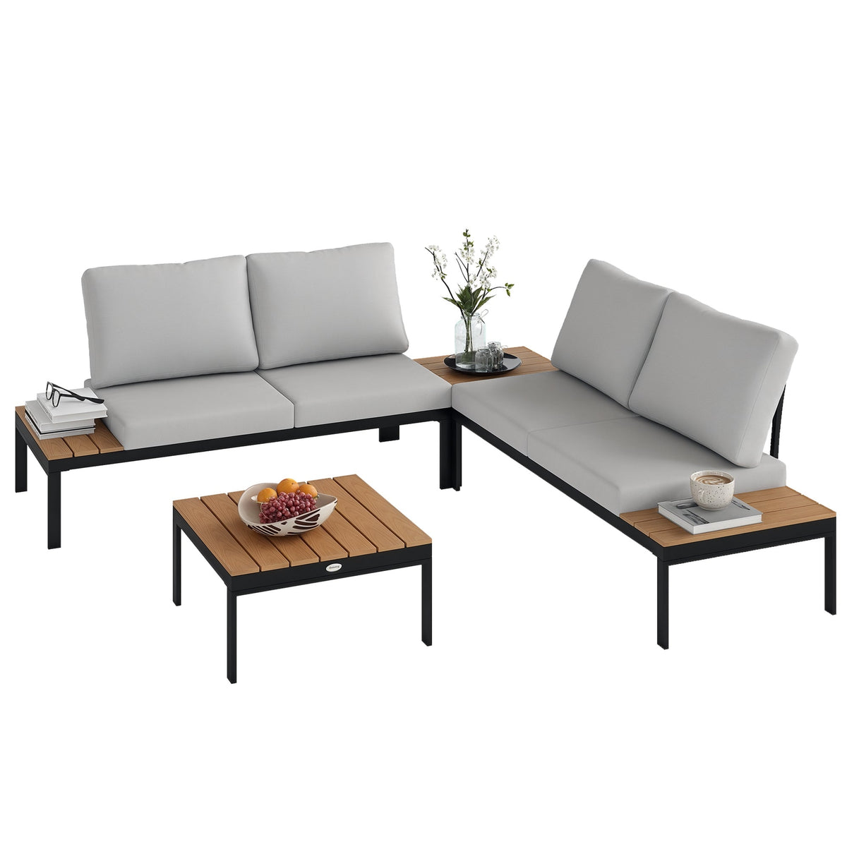4 Piece L-Shaped Garden Furniture Set with 2 Coffee Tables, Teak — product view 1