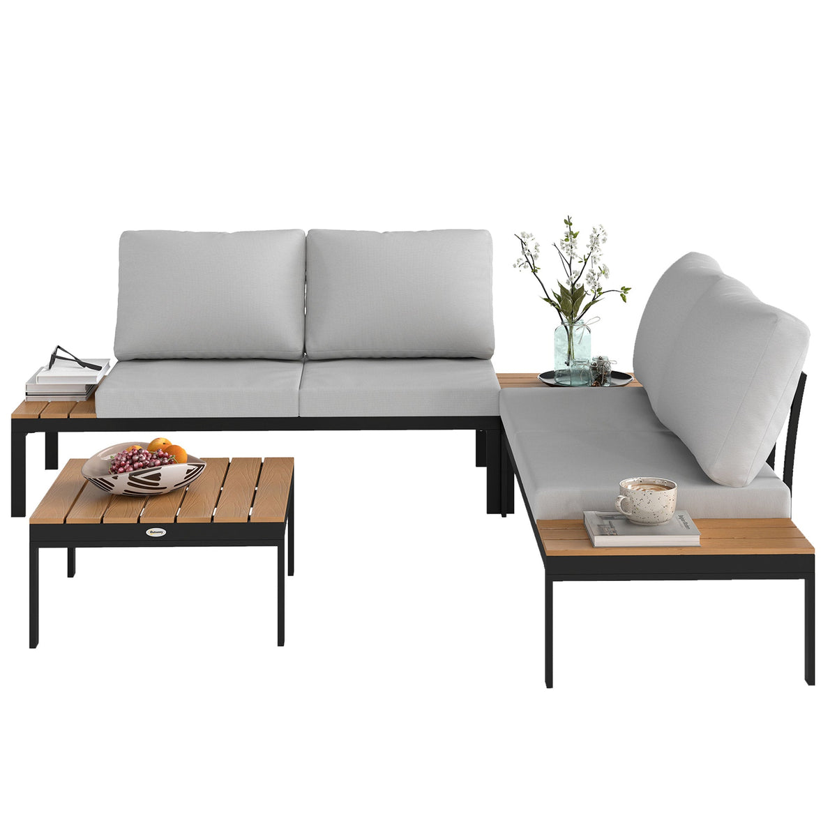 4 Piece L-Shaped Garden Furniture Set with 2 Coffee Tables, Teak — product view 2