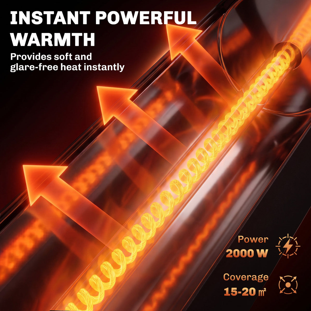2000W Electric Infrared Patio Heater with Remote & Oscillation, 8H Timer, Black — product view 6