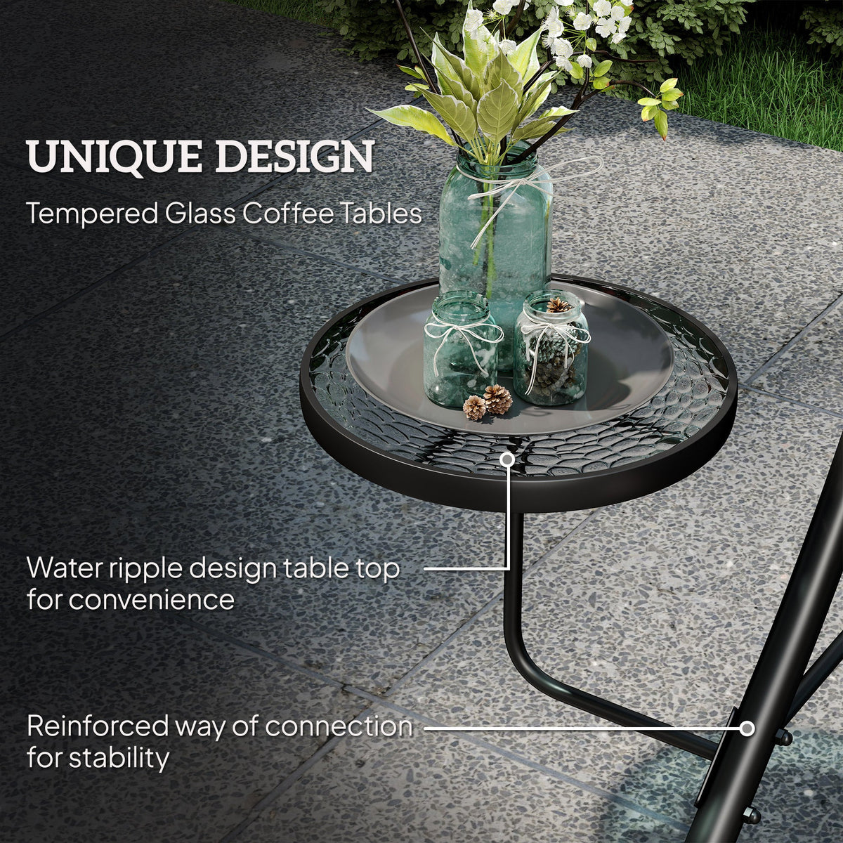3 Seater Garden Swing Chair with Adjustable Canopy & Side Tables, Dark Grey — product view 7