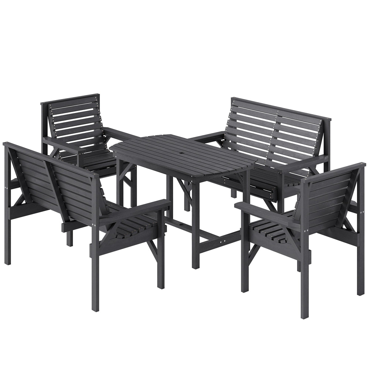 5 Piece Wooden Garden Dining Set for 6 with Umbrella Hole Table, Grey — product view 2
