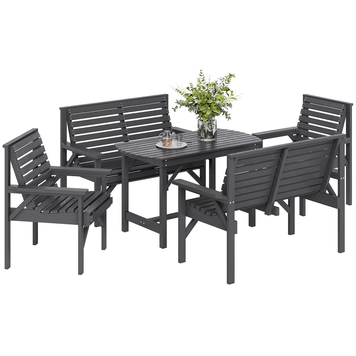 5 Piece Wooden Garden Dining Set for 6 with Umbrella Hole Table, Grey — product view 1