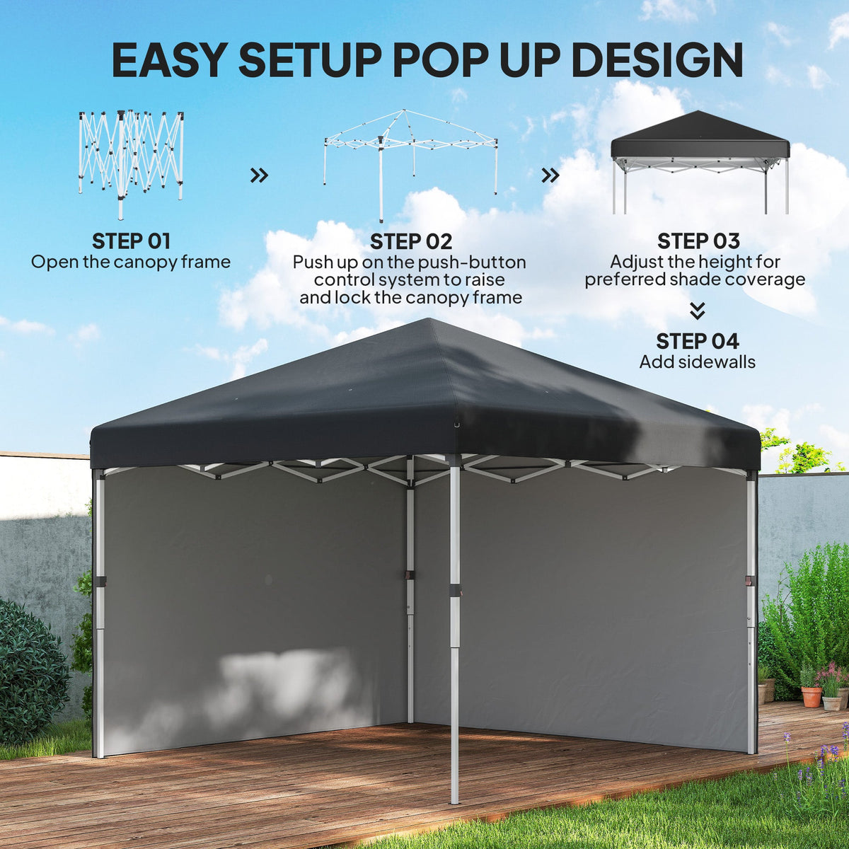 10' x 10' Pop Up Canopy Tent with Sidewalls and Roller Bag, Black — product view 7