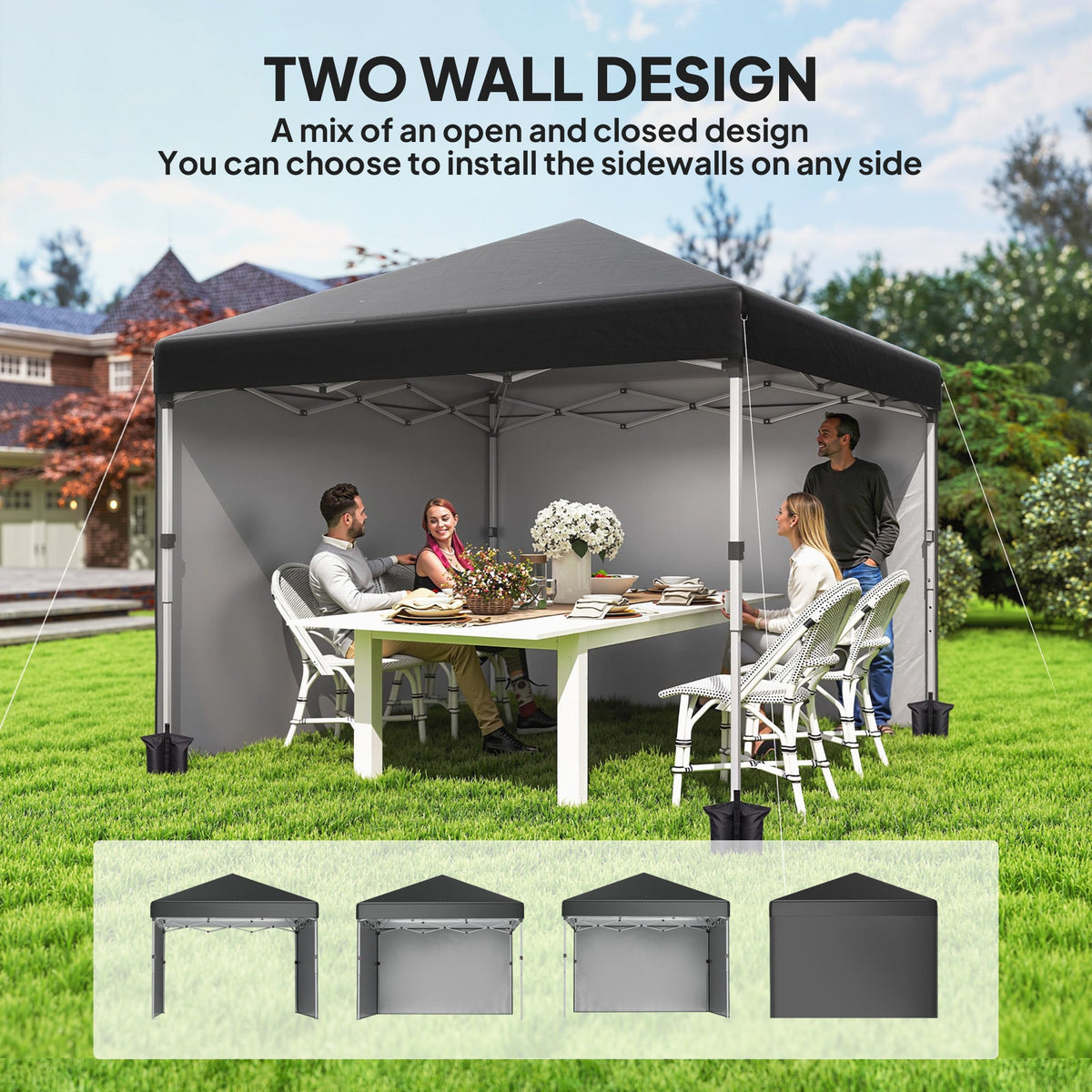 10' x 10' Pop Up Canopy Tent with Sidewalls and Roller Bag, Black — product view 6