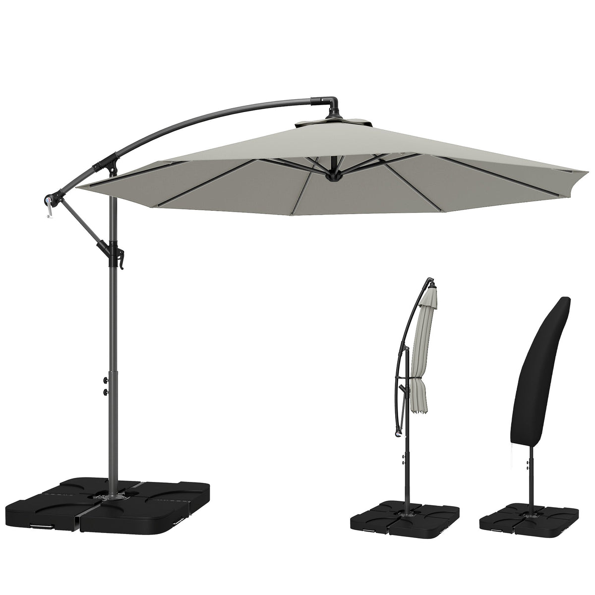 3 m Cantilever Parasol with Weights, Cover & Cross Base, Light Grey — product view 1