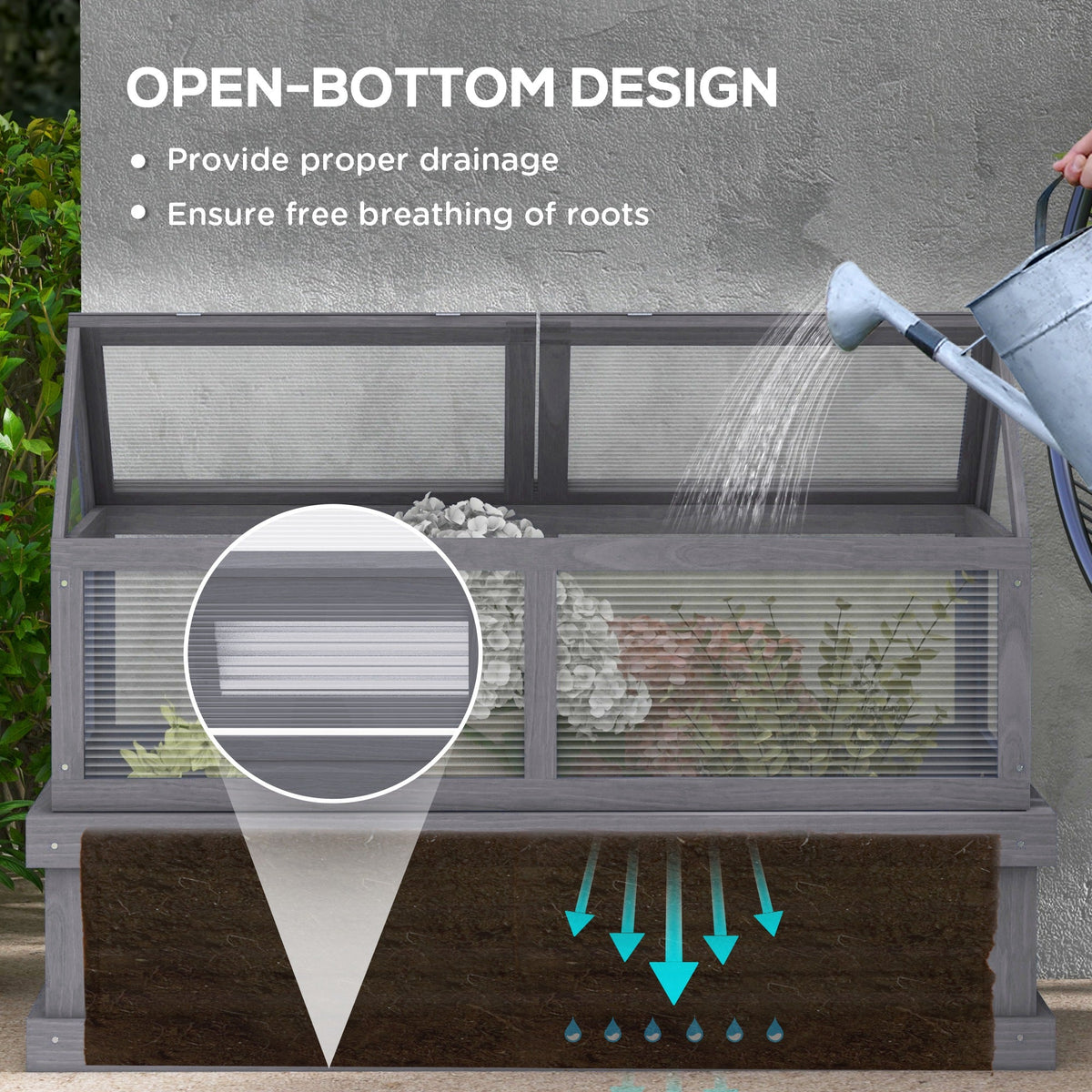 NookGrow 48" x 24" x 32" Wooden Cold Frame Greenhouse, Grey — product view 7