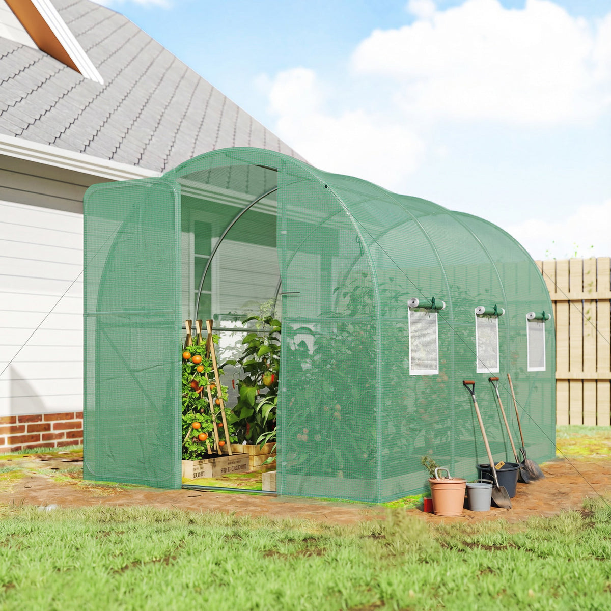 7' x 10' Walk-in Polytunnel Greenhouse with Hinged Door & 6 Mesh Windows — product view 3