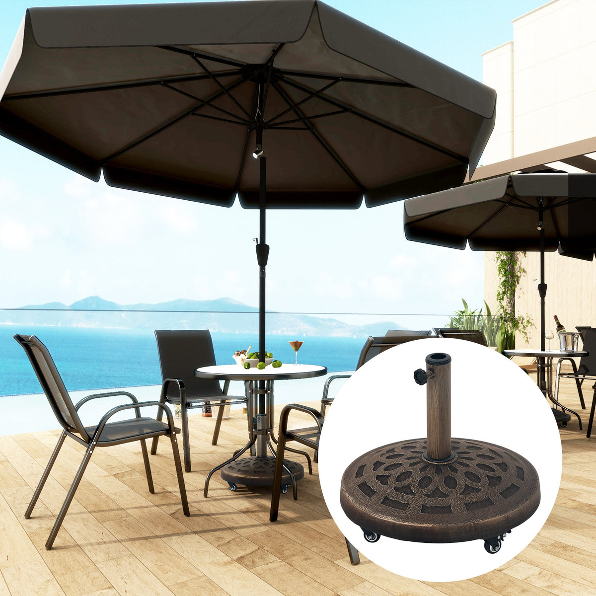 46 lbs Patio Umbrella Base with Wheels, Bronze — product view 3