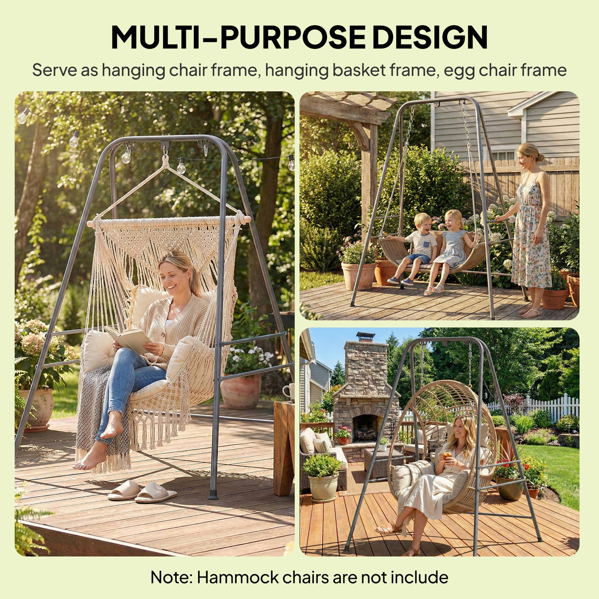 Hammock Chair Stand with Anti-Slip Pads and 2 Carabiners, Gray — product view 6