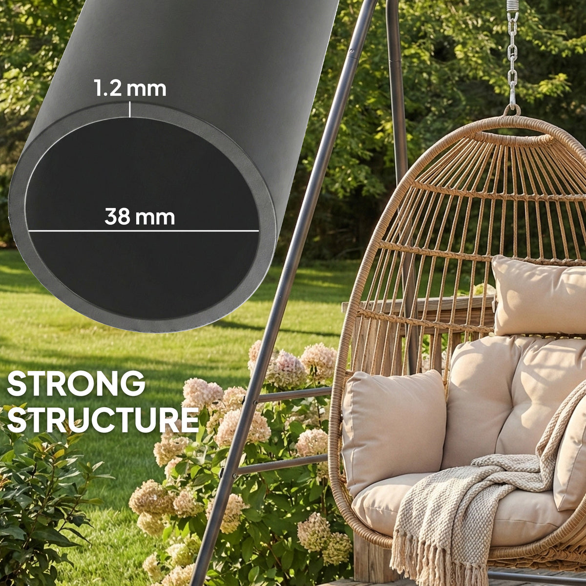 Hammock Chair Stand with Anti-Slip Pads and 2 Carabiners, Gray — product view 7