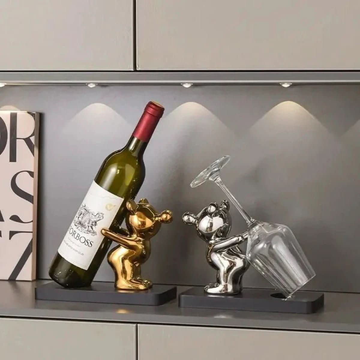 LoungeYard | Playful ceramic wine rack in bear design for stylish bottle storage — product view 3