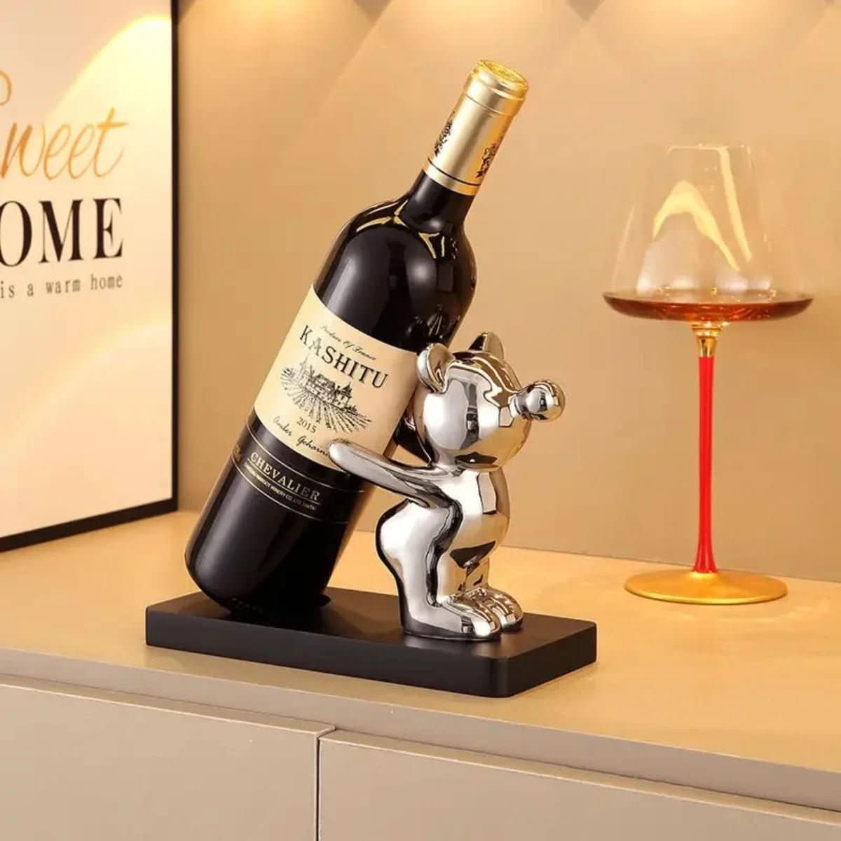 LoungeYard | Playful ceramic wine rack in bear design for stylish bottle storage — product view 4