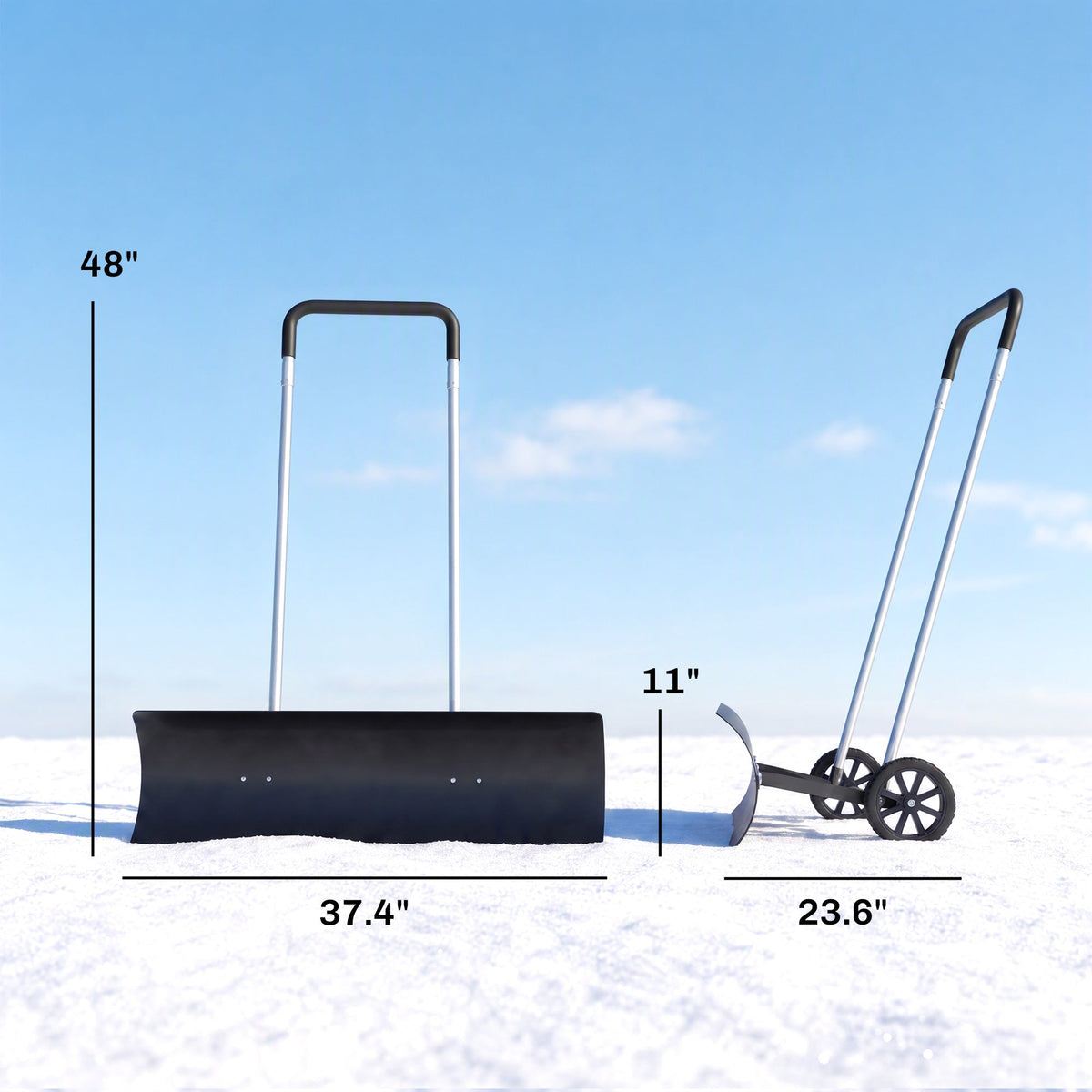 37-Inch Extra-Wide Snow Pusher with Wheels, Black, Adjustable Ergonomic Handle — product view 5