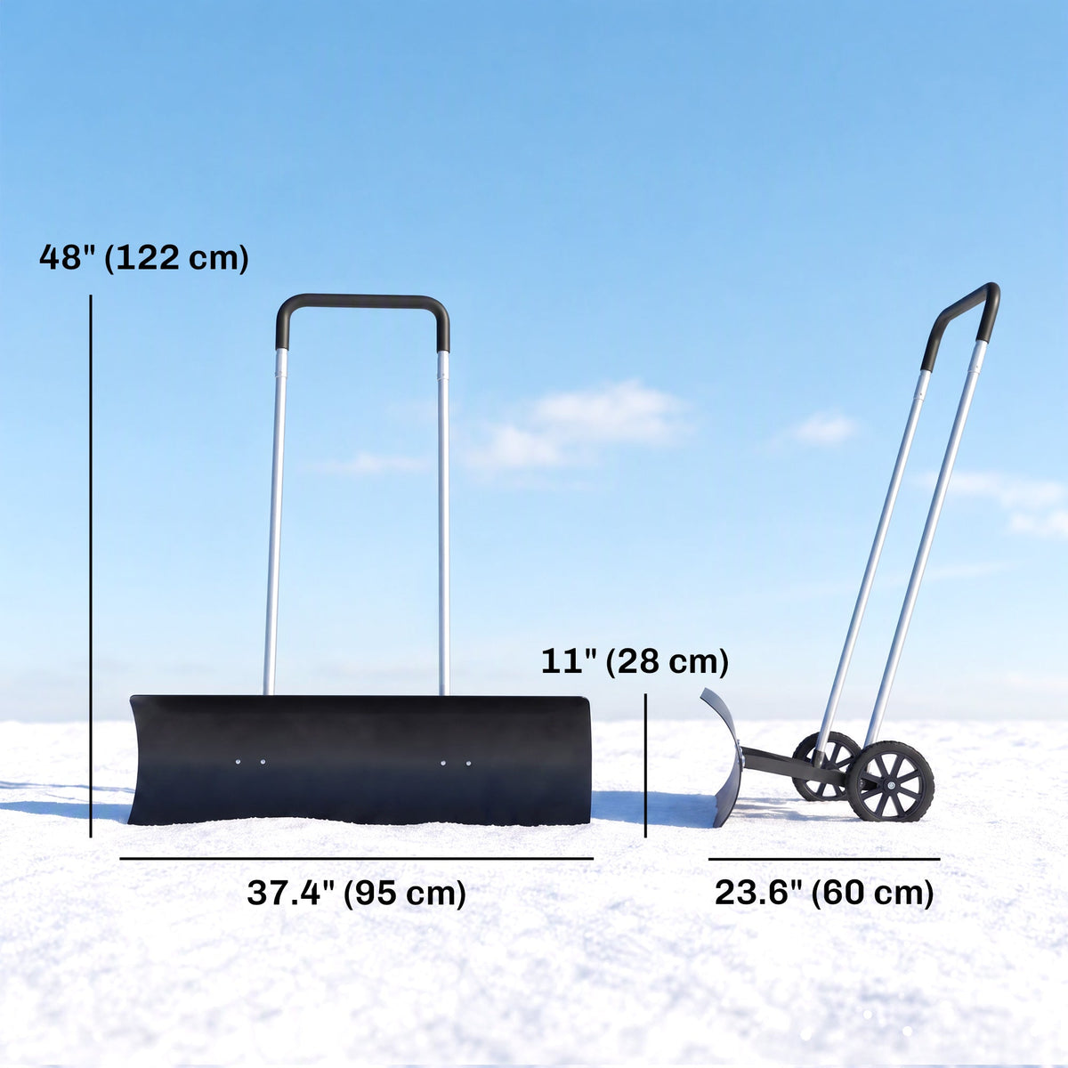 37" Extra-Wide Aluminum Snow Pusher with Wheels and Ergonomic Handle, Black — product view 5