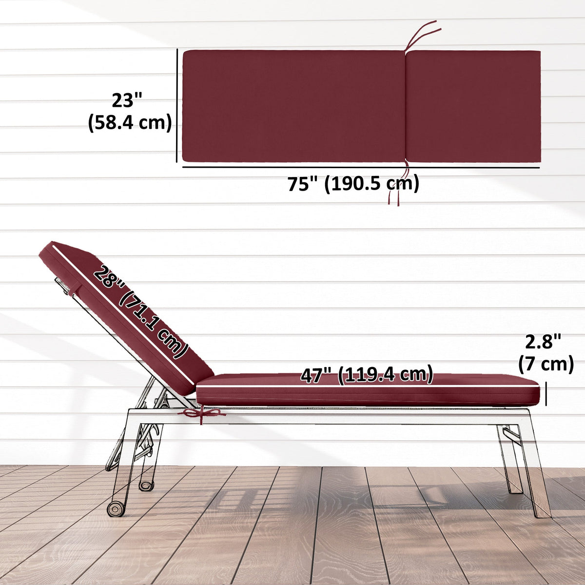 2pc Patio Chair Cushion Set with Ties for Indoor or Outdoor, Wine Red — product view 5