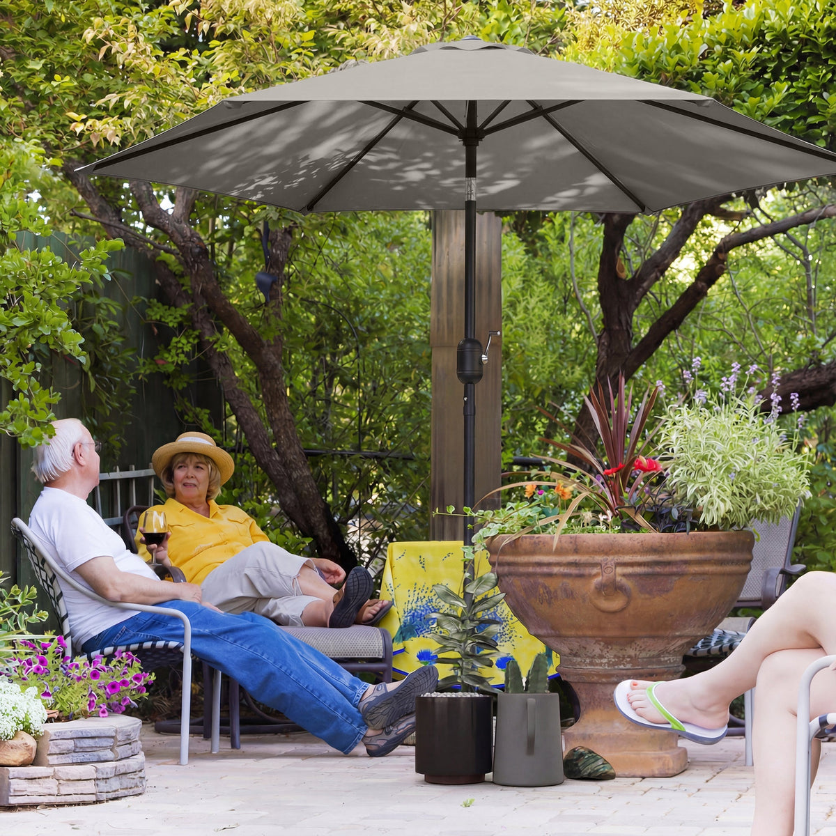 2.6 m Garden Parasol with Tilt, Crank, Vent & Aluminium Pole, Light Grey — product view 3