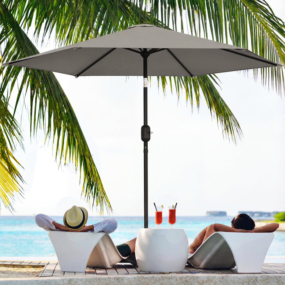 2.6 m Garden Parasol with Tilt, Crank, Vent & Aluminium Pole, Light Grey — product view 4