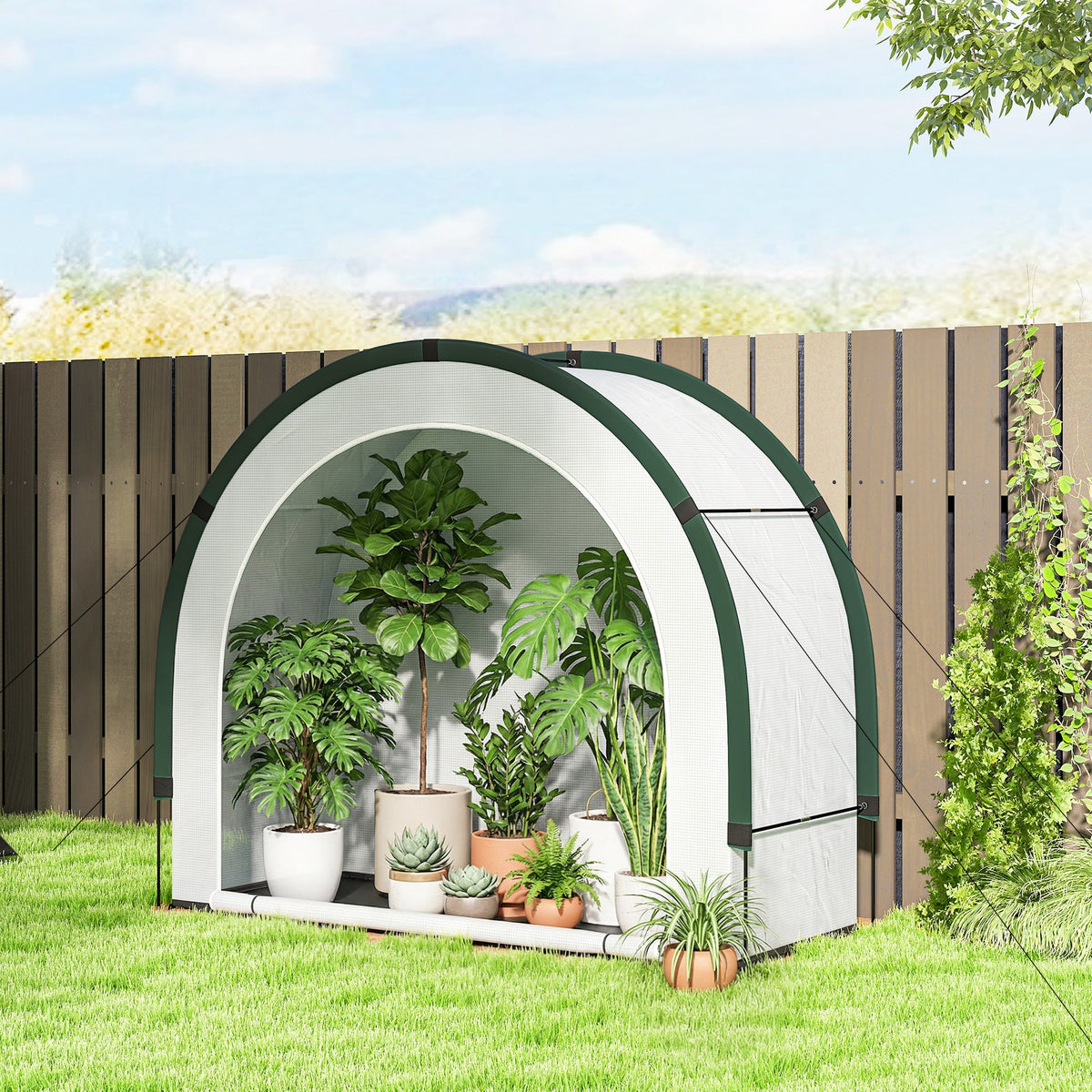 Foldable Small Greenhouse with Zipper Door, 200 x 80 x 164 cm, Green — product view 3