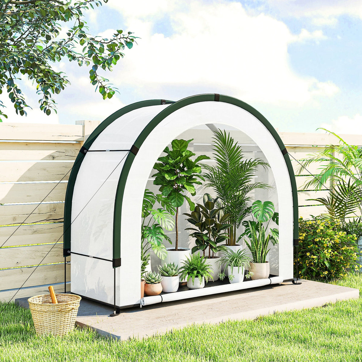 Foldable Small Greenhouse with Zipper Door, 200 x 80 x 164 cm, Green — product view 4