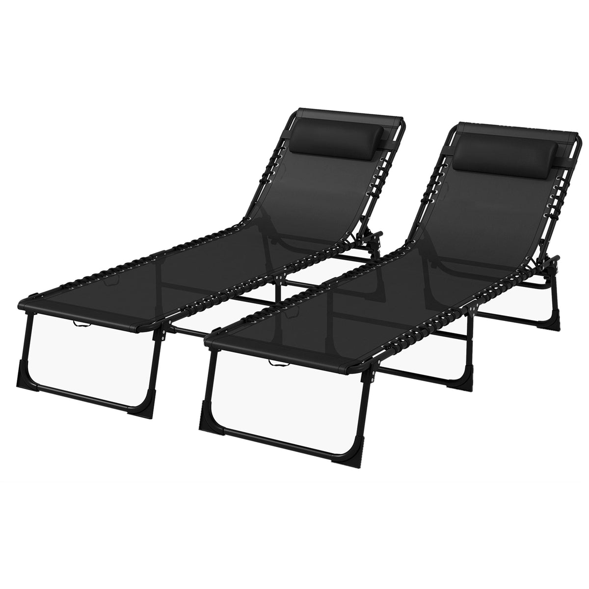 2-Piece Folding Chaise Lounge Set for Poolside or Beach, Black — product view 2
