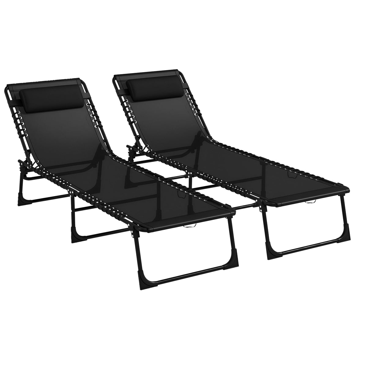2-Piece Folding Chaise Lounge Set for Poolside or Beach, Black — product view 1