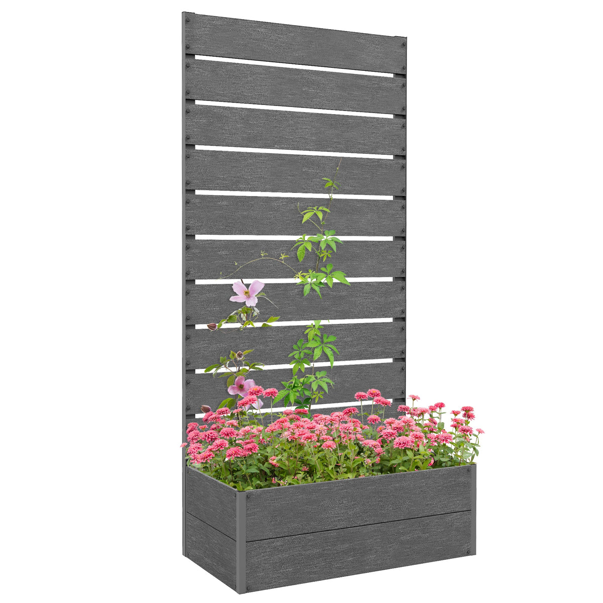 28" x 15" x 59" Raised Garden Bed with Trellis, Dark Grey — product view 1