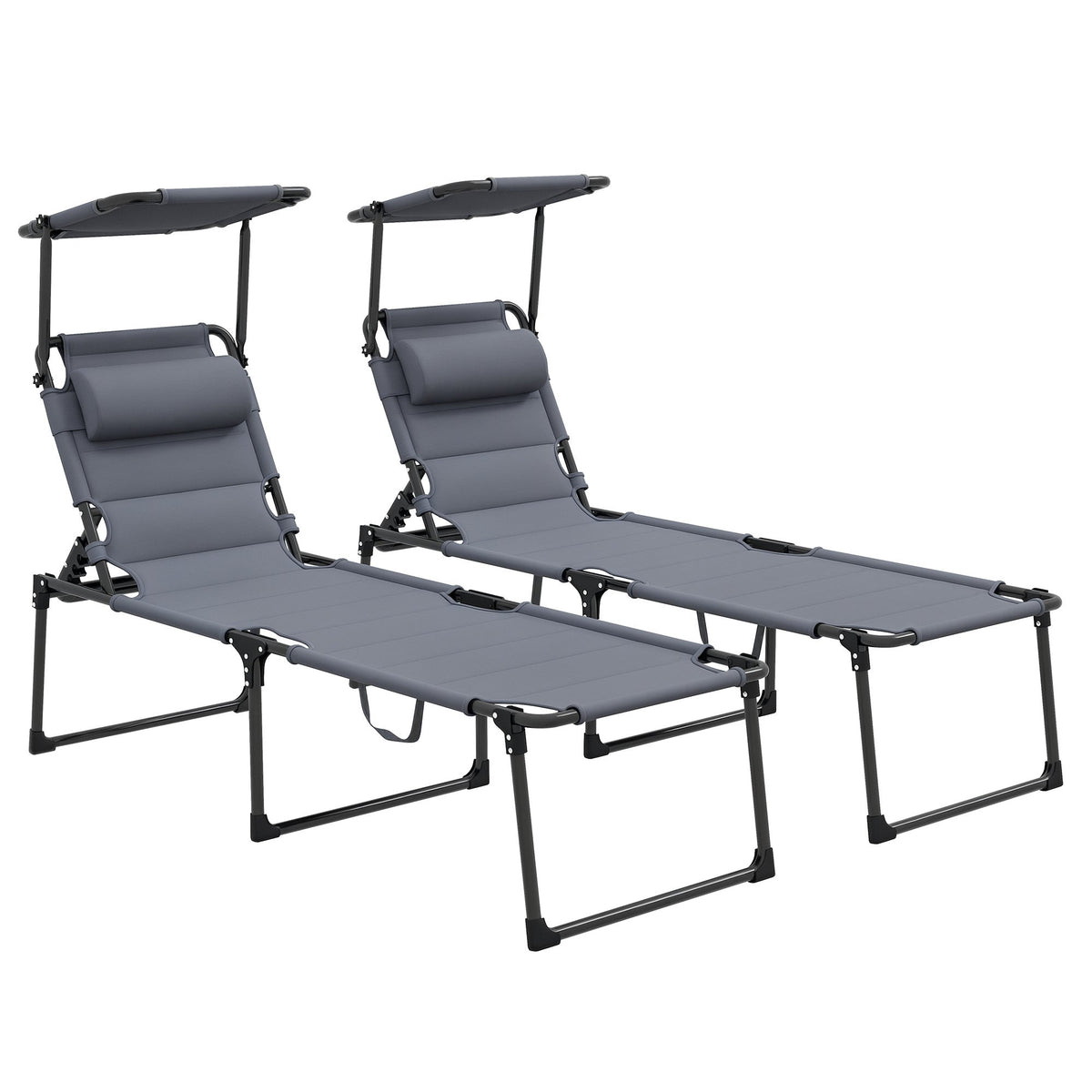 2-Piece Outdoor Lounge Chairs with Sunshade and Pillow, Gray — product view 1