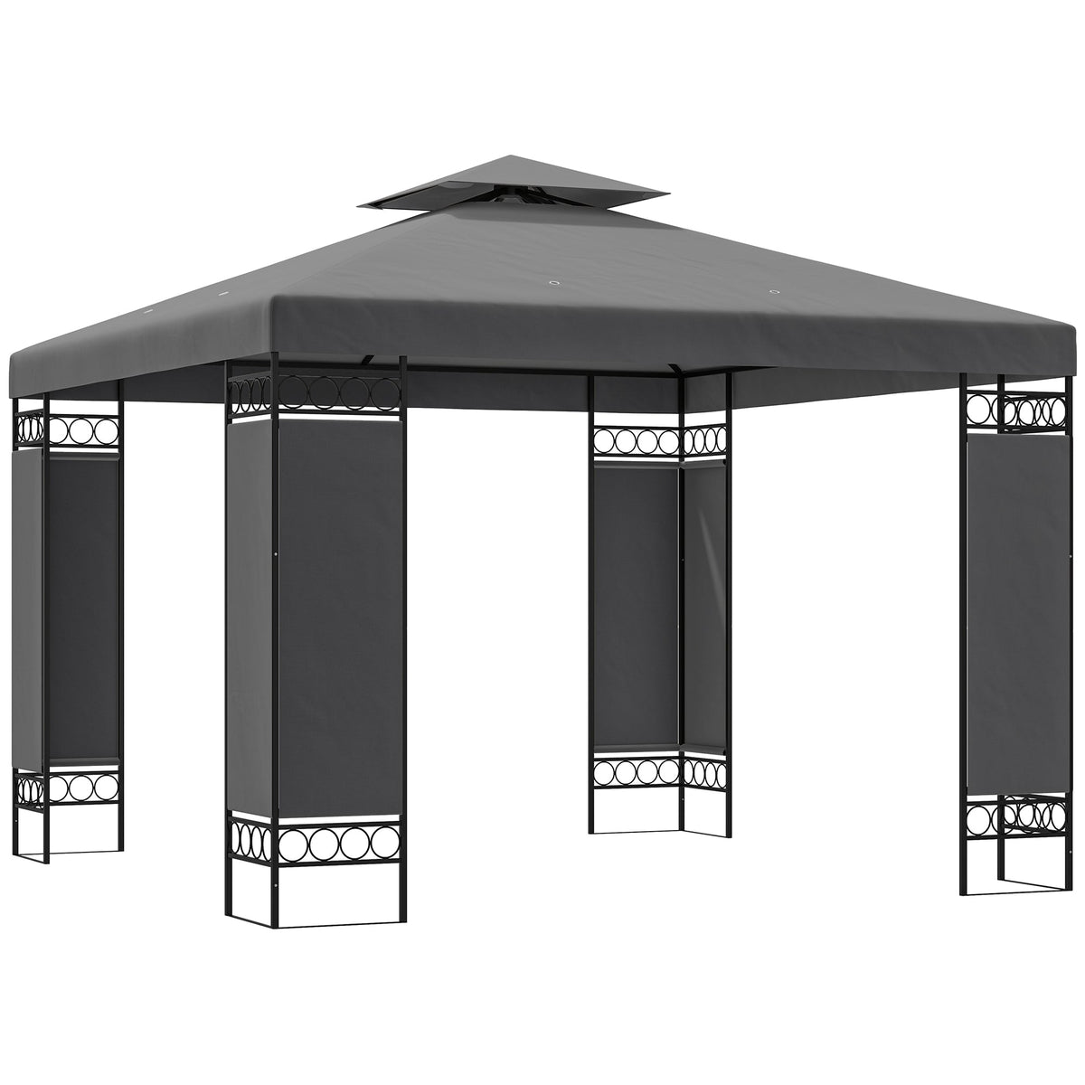 10 x 10 ft Canopy Gazebo with Double Roof and Mesh Screen Panels, Dark Grey — product view 1