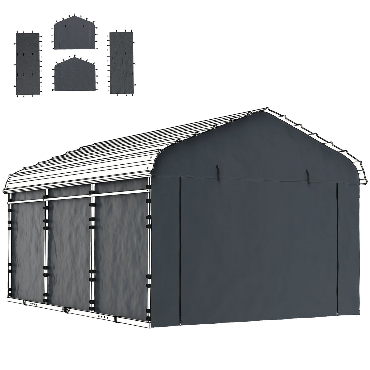 Carport Sidewalls Replacement Kit for 12' x 20' Carport, Dark Grey — product view 2